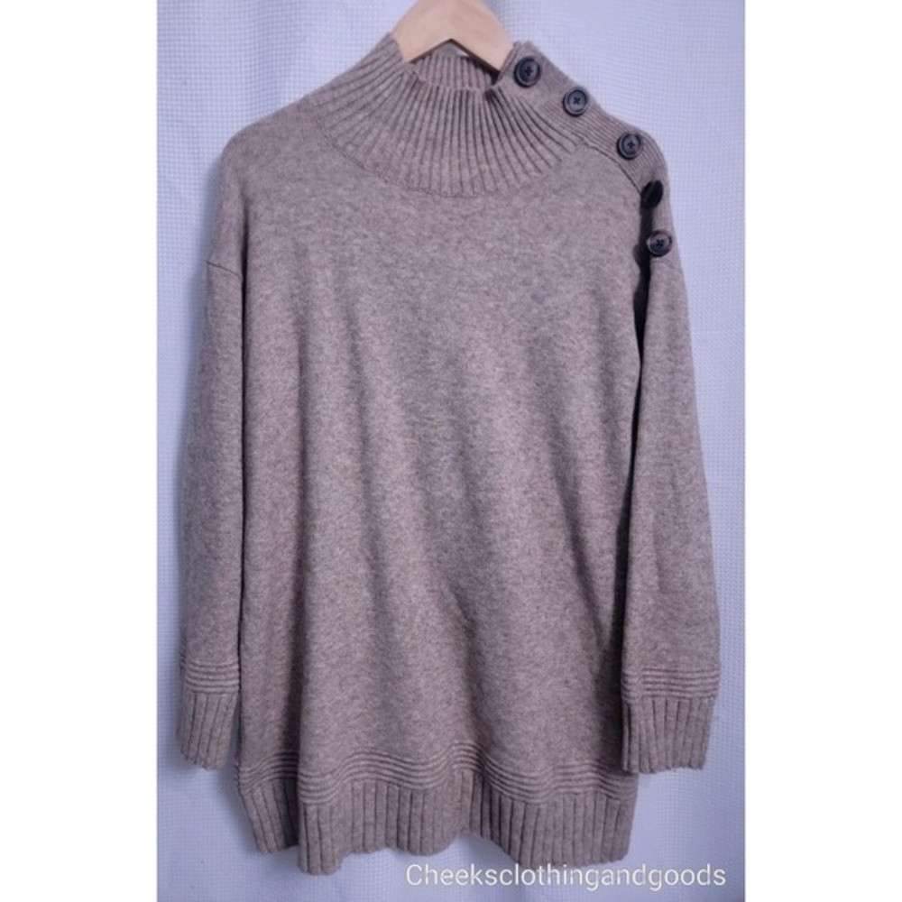 Anthropologie Margarita Button Shoulder Oversized Beige Sweater size MEDIUM - Picture 2 of 10